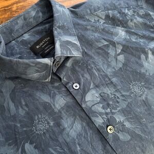 Bugatchi Mens Blue Tonal Floral Shaped Fit Comfort Stretch Long Sleeve Shirt L